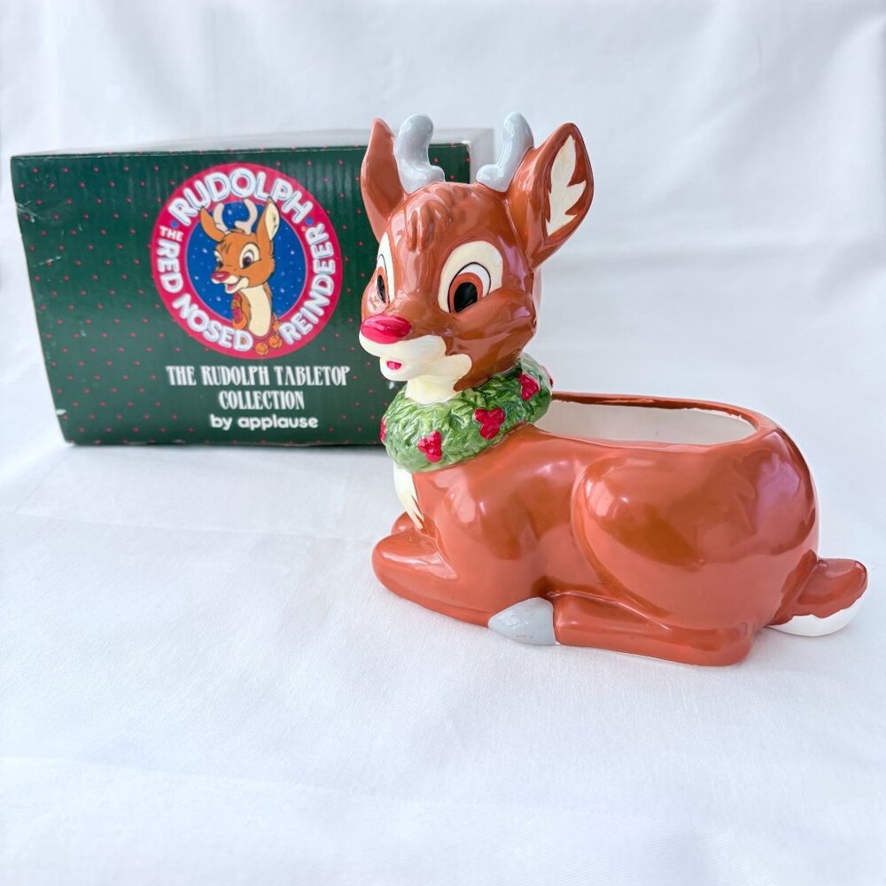 Vintage 1970s Applause Rudolph the Red Nosed Reindeer Candy Bowl #51082‎